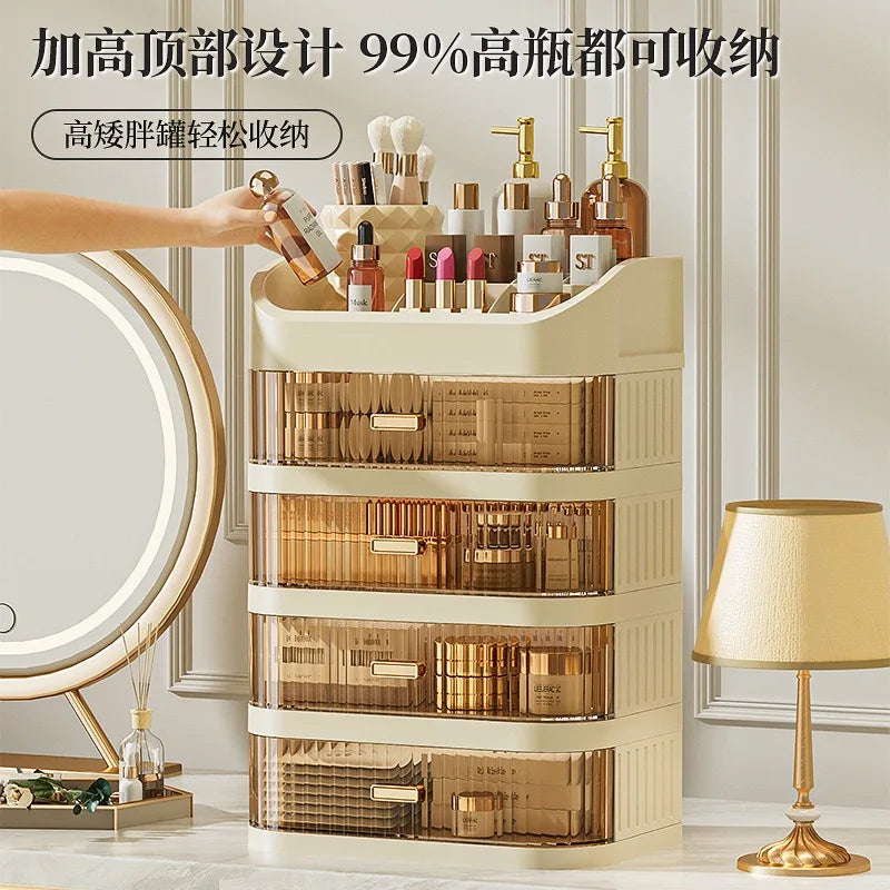 Cosmetic storage box with drawers, plastic dressing table storage cabinet, transparent desktop organiser