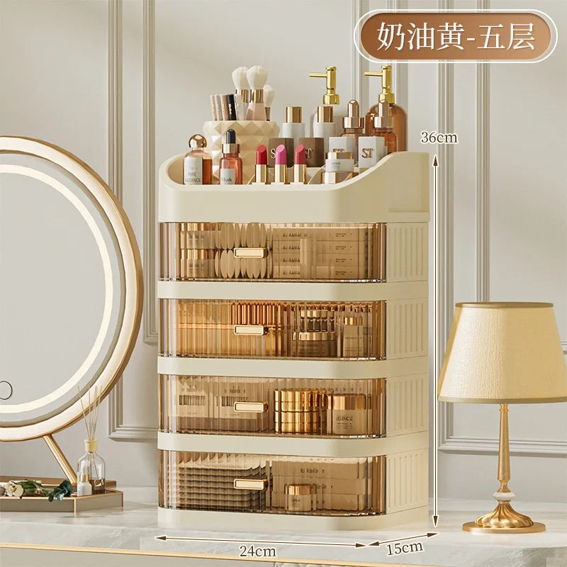 Cosmetic storage box with drawers, plastic dressing table storage cabinet, transparent desktop organiser