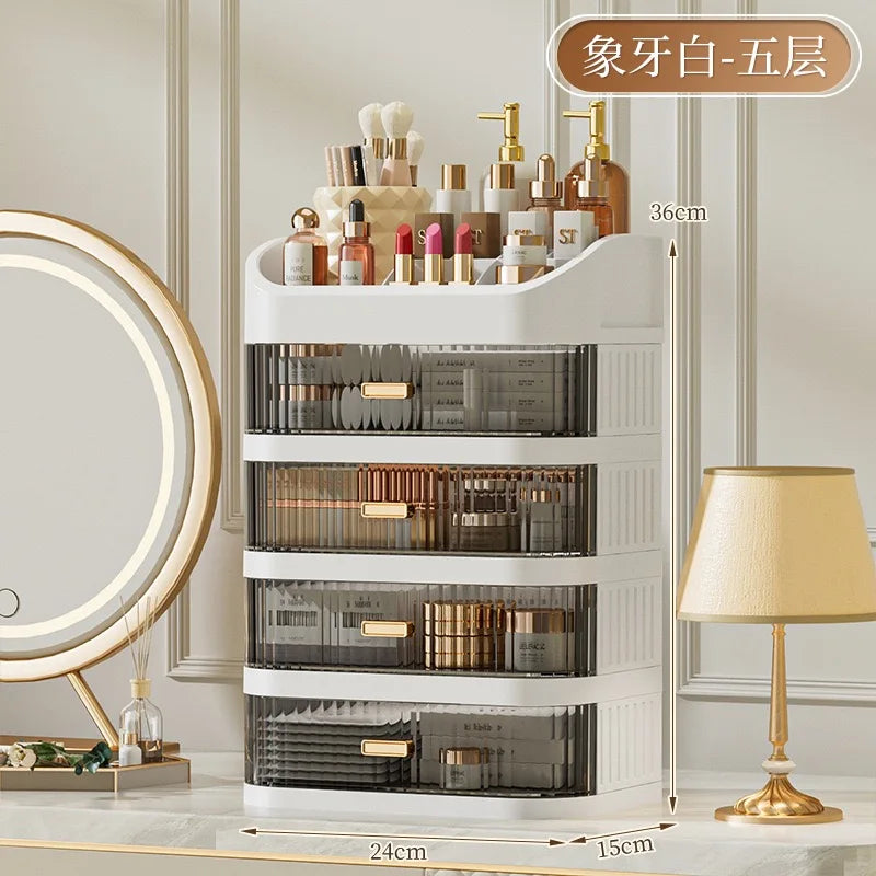 Cosmetic storage box with drawers, plastic dressing table storage cabinet, transparent desktop organiser