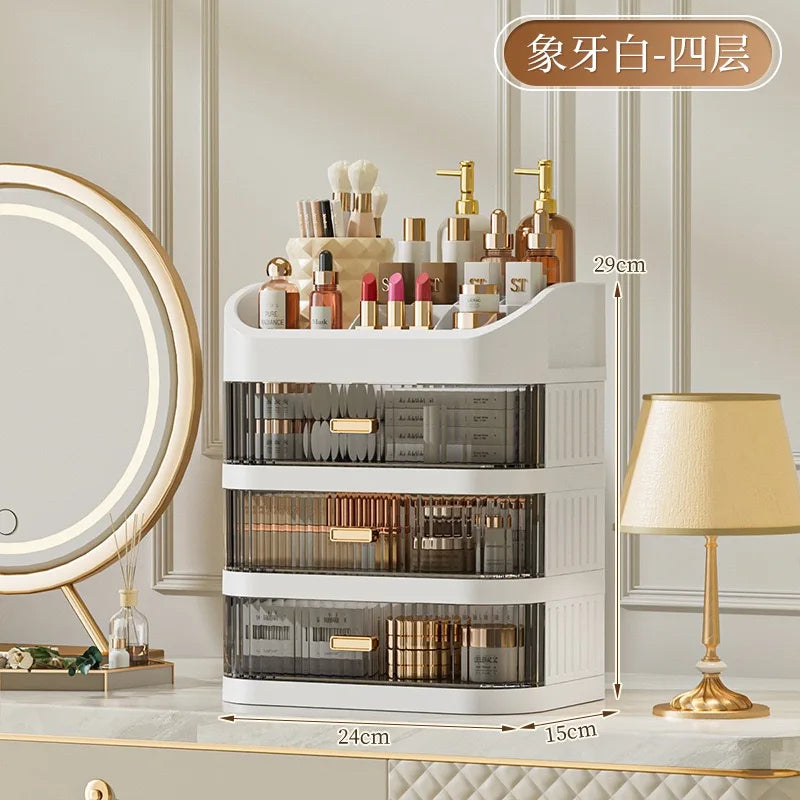Cosmetic storage box with drawers, plastic dressing table storage cabinet, transparent desktop organiser