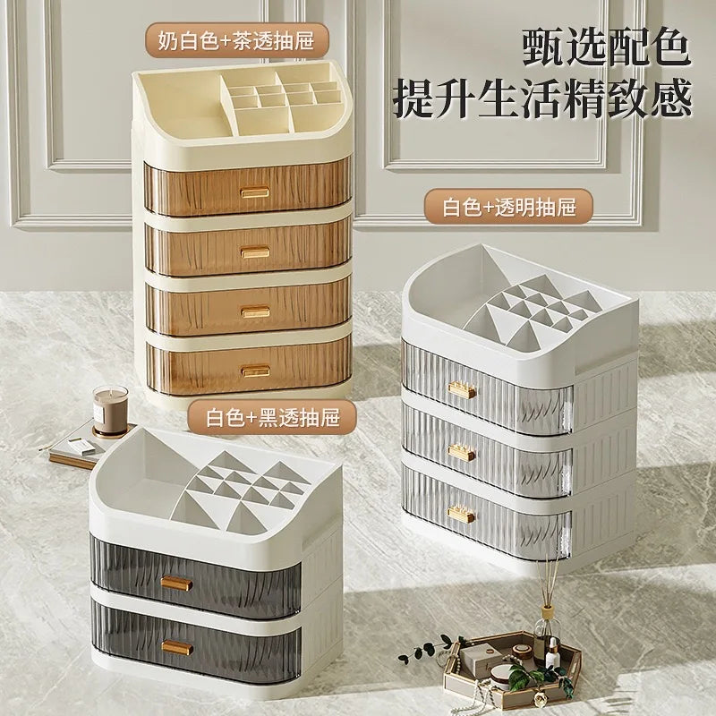Cosmetic storage box with drawers, plastic dressing table storage cabinet, transparent desktop organiser