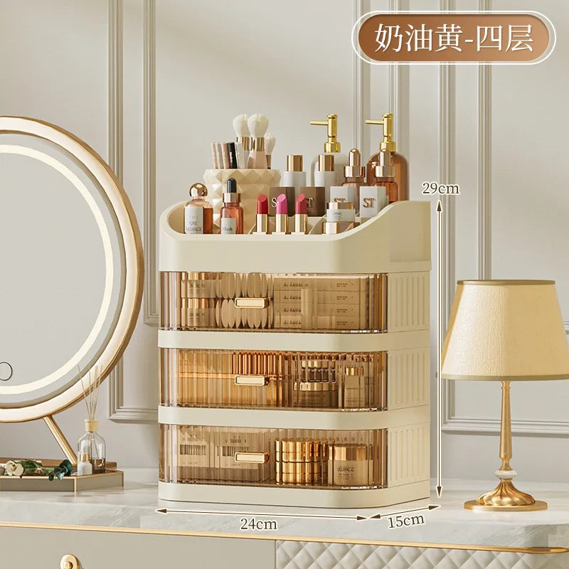 Cosmetic storage box with drawers, plastic dressing table storage cabinet, transparent desktop organiser
