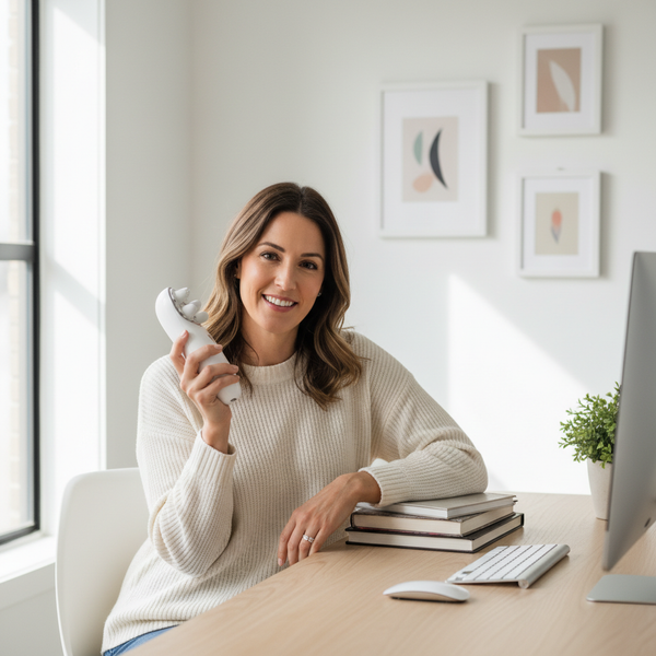 Woman using scalp massager